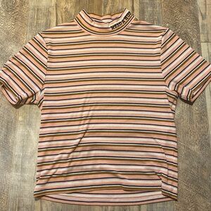Teddy Fresh “Need A Hug” Striped Turtleneck Tee with Logo
